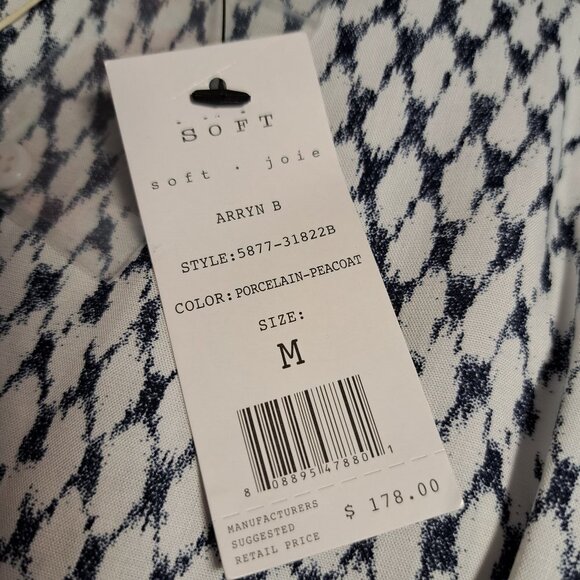 NEW Soft Joie Arryn B Blue White Geo Print Drawstring Waist Mermaid Hem Dress M - Picture 9 of 11